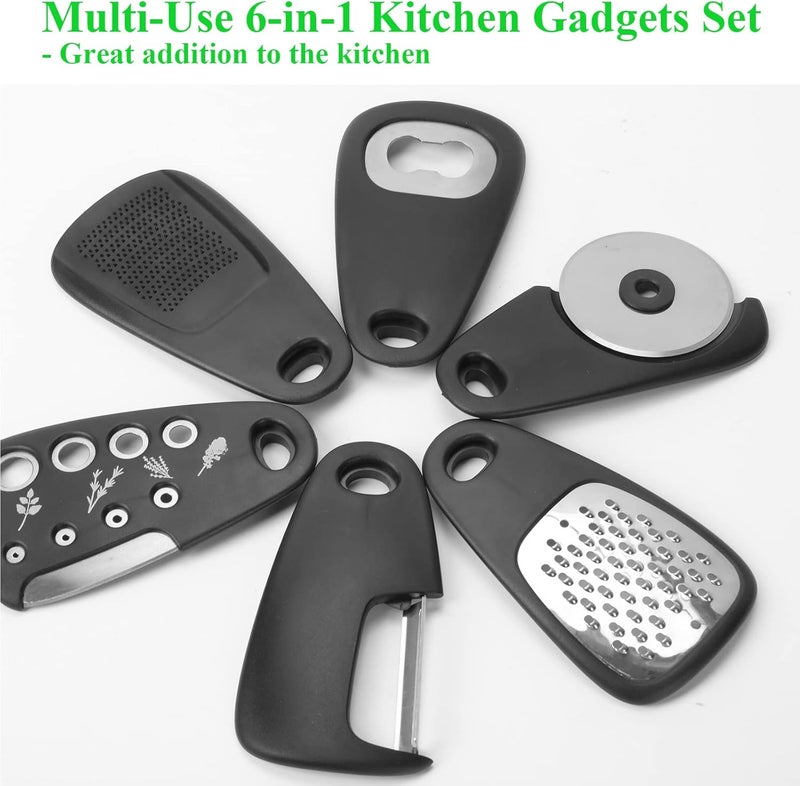 W. MM Kitchen Gadgets Set 6 Pieces, Space Saving Cooking Tools Kitchen Accessories-Garlic/Ginger Grinder, Cheese Grater, Vegetable/Fruit Peeler, Pizza Cutter, Herb Stripper, Bottle Opener, Gadgets Gift Set - Image 2